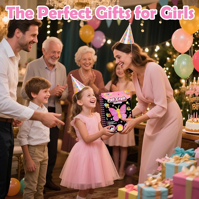 FUNNYB&G Mess-Free Foil Art Craft for Girls Ages 4-10, Kids Birthday Gift