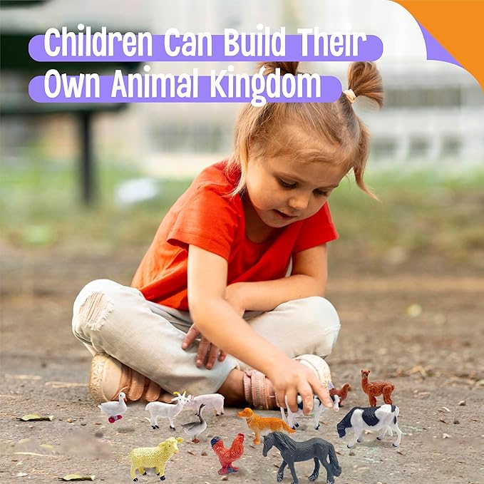 12 Farm Animal Figurines for Kids, Plastic Animal Toys Tiny Portable Farm Creature Figures Playset Montessori Toys Educational Game for Homeschool Preschool Toddler Kids
