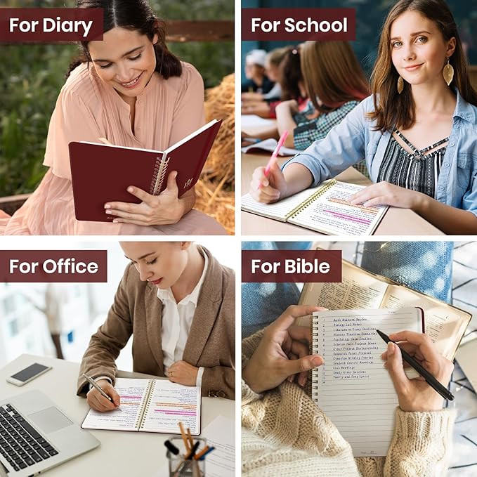 ZOTIA Lined Spiral Journal Notebook for Women, A5 College Ruled Journals for Writing, Hardcover Notebooks for Work, Note taking and Office School Supplies,140 Pages - Burgundy