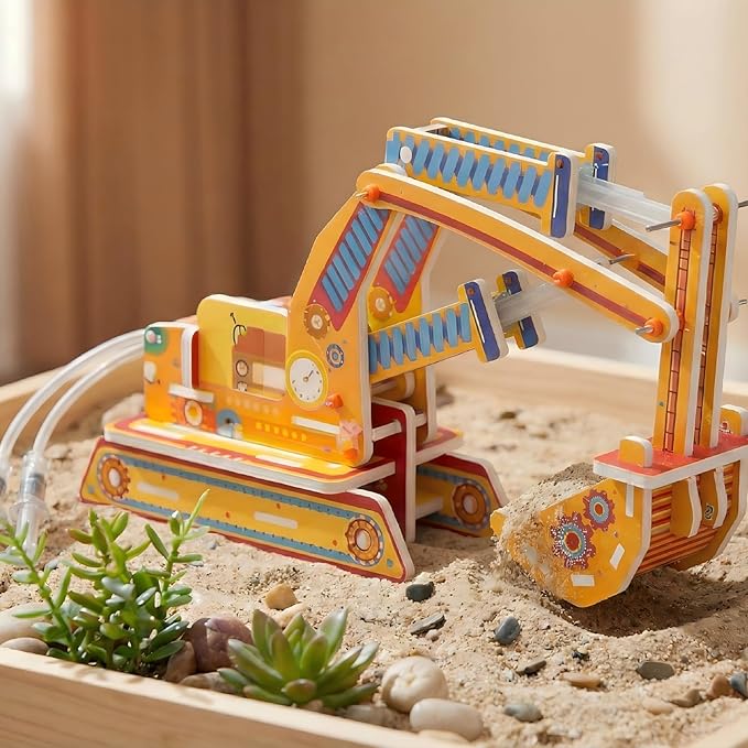 STEM Pneumatic Excavator Model Kit – DIY Science Toy for Kids, Build a Working Digging Machine with Air Pressure Syringe & Tubing