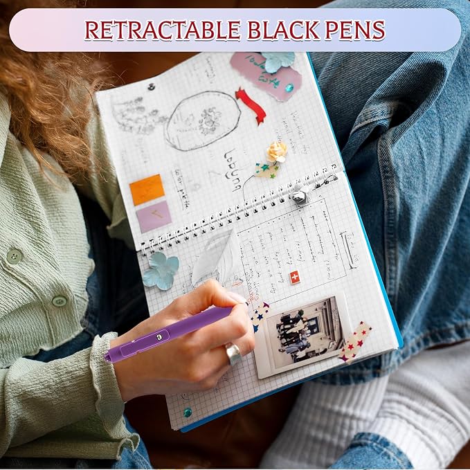 Thboxes 8 Pack Gel Pens for Journaling, 0.5mm Fine Tip Retractable Black Ink Pen - Smooth Writing for Note Taking, Office & School Supplies, Journaling Supplies for Women Teachers Nurse Gifts