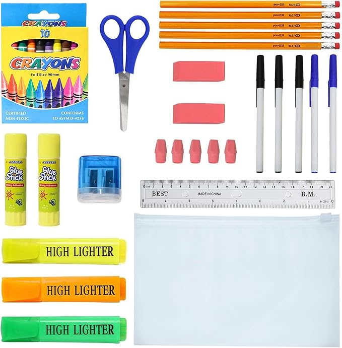 Moda West 17 Inch Bulk Backpacks with 36 Piece School Supplies Kits - Pens, Pencils, Crayons - Case of 12 Wholesale Backpacks in 12 Assorted Colors
