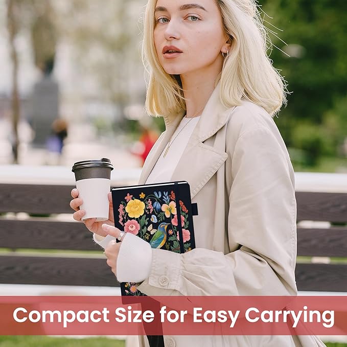 Taja Pretty Dotted Journal for Women, Aesthetic Cute Hardcover Leather Journal for Writing, A5 Journaling Notebook for Work & Sketch, Perfect for Office School Home, 160 Pages, Garden Bird