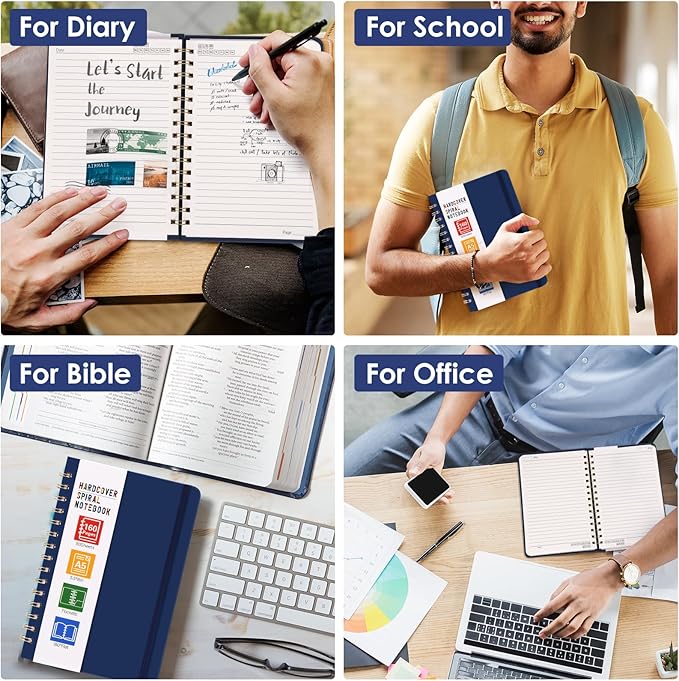 LABUK Spiral Notebook, 160 Pages A5 Lined Hardcover Notebook, 5.5 x 8in Spiral Journal for Women and Man, Work, Writing (Navy Blue)