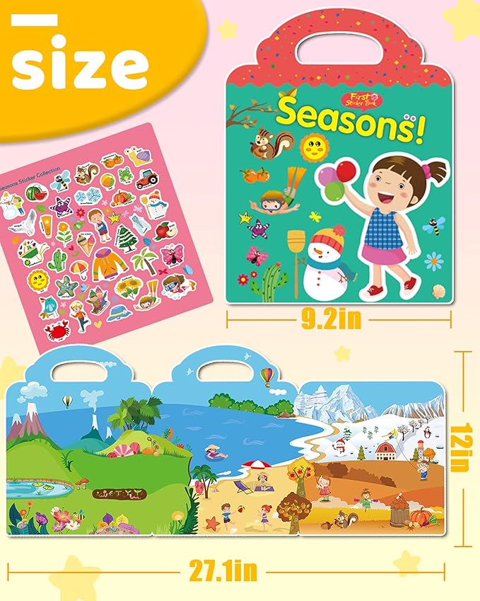 Benresive Reusable Sticker Book for Toddlers, Travel Stickers for Kids, Toddler Crafts Activities Toys, Birthday Gifts for Boys & Girls - Season