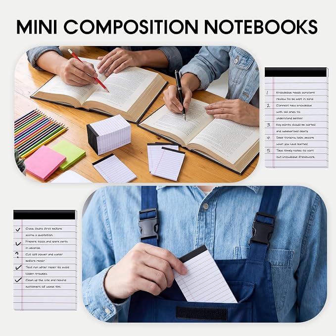 Resurhang 50 Pcs 4'' x 2.5'' Small Legal Pads College Ruled Small Legal Pads Mini Lined Notepads Bulk 30 Sheets Memo 80gsm Heavyweight Paper Notepads for Office Busines Home
