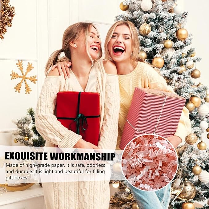 ZEBMOON 1 LB Pink Crinkle Cut Paper Shred Filler Great for Gift Wrapping, Basket Filling, Birthday, Wedding, Halloween, Thanksgiving, Valentine's Day, New Year Party Decorations Filling Supplies A