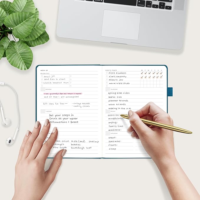 And Per Se Undated Planner, Weekly & Monthly Planner with Goal & Habit Tracker, A5 Leather Hardcover Productivity Journal for Academic Year (Dark Turquoise)