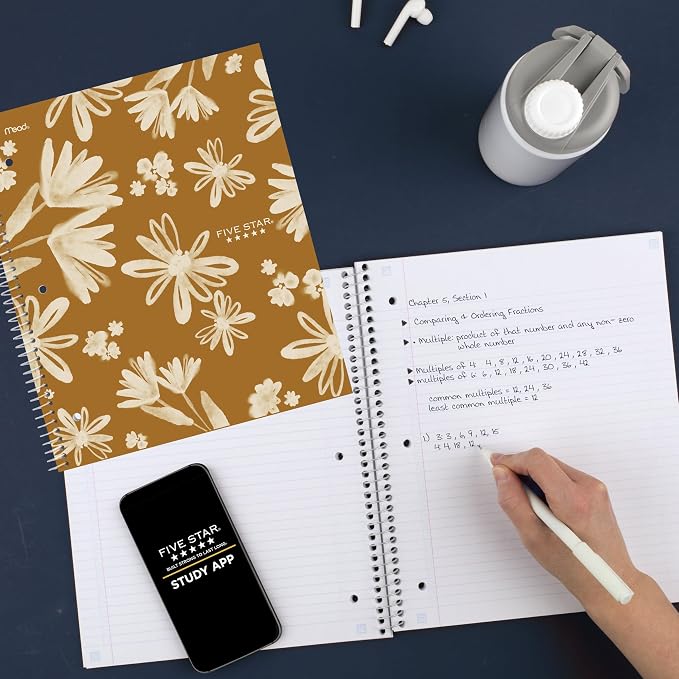 Five Star Spiral Notebook + Study App, 1 Subject, College Ruled Paper, 8-1/2" x 11", 80 Sheets, Fights Ink Bleed, Water Resistant Cover, Soft Petals Harvest (820442F-ECM) (Pack of 12)