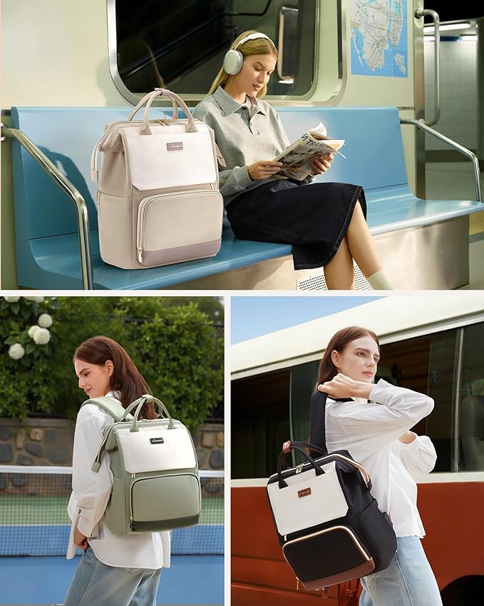 LOVEVOOK Laptop Backpack for Women with Giant Tumbler Holder Pocket, 15.6 inch Travel Work Backpack Purse for Nurse Teacher, Waterproof School Bag College Bookbag Cute Casual Daypack for Girls Green