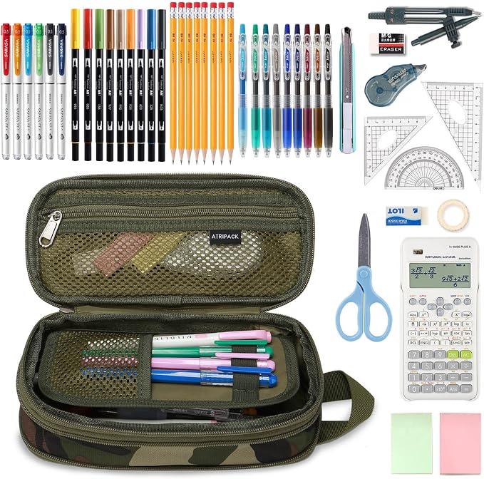 Pencil Case Big Capacity High Large Storage Tactical Small Tool Pouch Bag Marker Pen Case Stationery Bag Travel Holder School College Office Organizer for Kids Men Women Adult Teens (Camo Green)