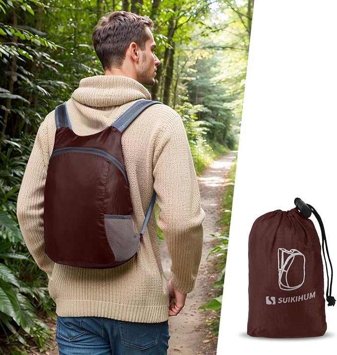 Ultra Lightweight Hiking-Daypack,Foldable Travel Packable Backpack | 20L Foldable Bag for Camping Cycling Outdoor,Day Pack for Men Women,Dark Red