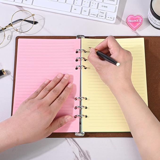 A5 Horizontal Line Loose-leaf Paper, College Scratch 5-Color Filler Paper 6-Hole Notebook 8.26x5.6 inches,50 Sheets/100 Pages (5-Color Lined-50 Sheets, A5)