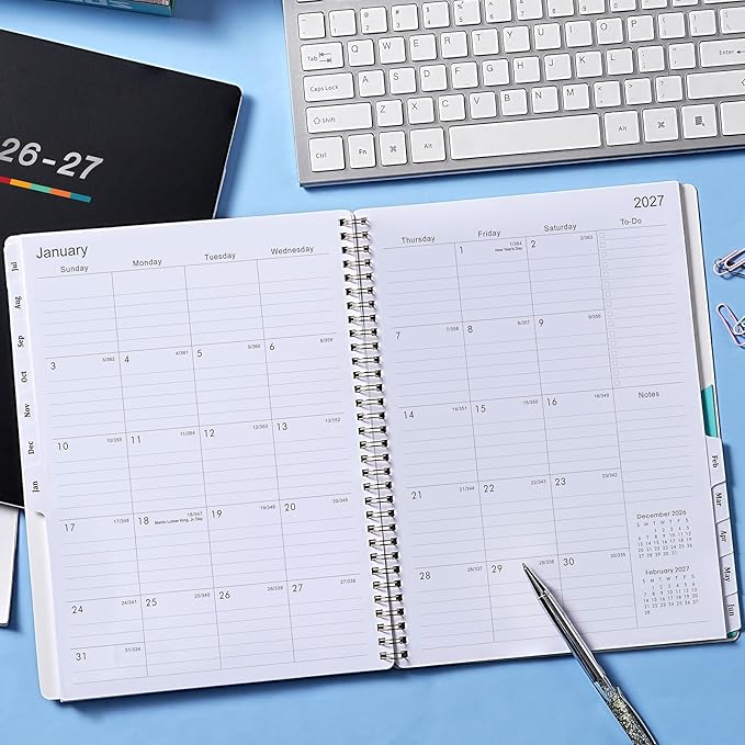 2026-2027 Planner – Jun. 2026 - Jul. 2027, 2026-2027 Planner Weekly and Monthly, 8.5" x 11", Academic Planner 26-27 with Monthly Tabs, Spiral Binding, Thick Paper - Classic Black