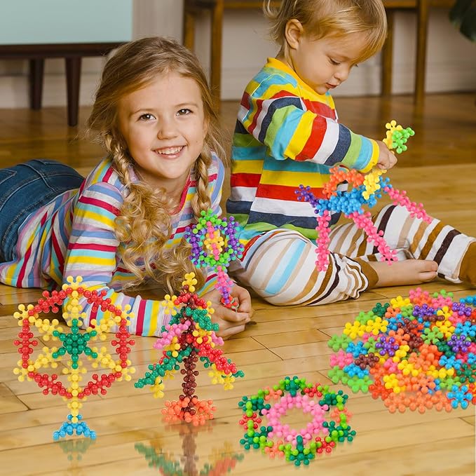 100PCS Snowflake Interlocking Building Block Educational Toy for Kids Ages 3+, Multi-Color Solid Plastic Early Learning Creativity STEM Toy with Carrying Case Safe Material