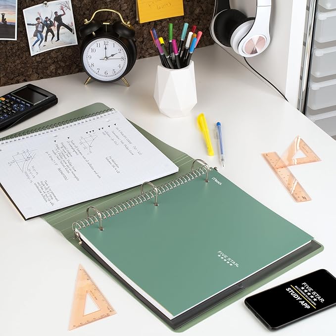 Five Star Spiral Notebook + Study App, 1 Subject, Graph Ruled Paper, 8-1/2" x 11", 100 Sheets, Fights Ink Bleed, Water Resistant Cover, Seaglass Green (620000CH1)