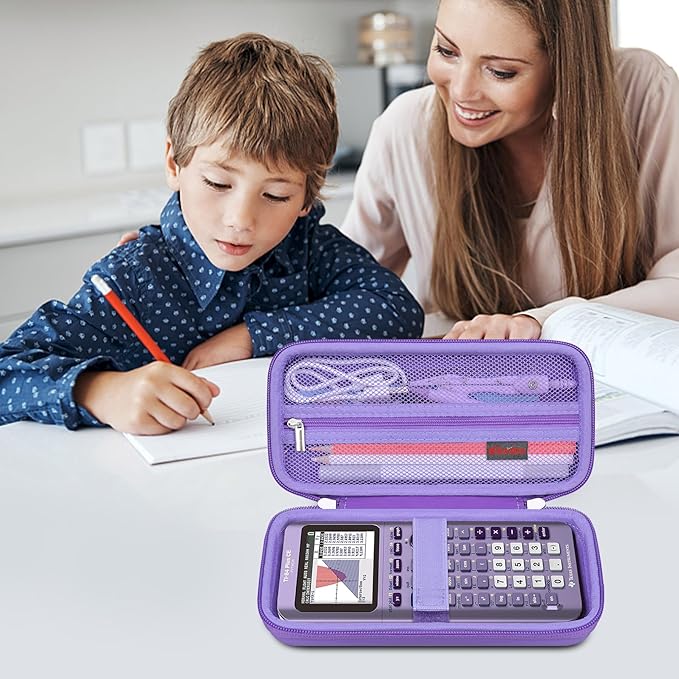 Elonbo Carrying Case for Texas Instruments TI-84 Evo Graphing Calculator, TI-84 Plus CE Evo Graphing Calculator Storage Protective Holder, Extra Mesh Pocket Fits Cable Charger, Purple