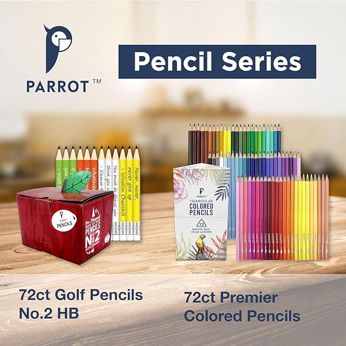 PARROT Premier 72ct Wooden Colored Pencils, Soft Core, Triangular-Shaped, Pre-Sharpened, for Artists, Adult & Kids Coloring Book, Perfect for Drawing, Coloring, Blending, and Shading