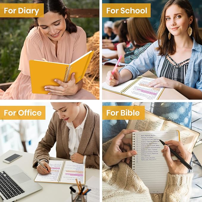 ZOTIA Lined Spiral Journal Notebook for Women, A5 College Ruled Journals for Writing, Hardcover Notebooks for Work, Note taking and Office School Supplies,140 Pages - Yellow