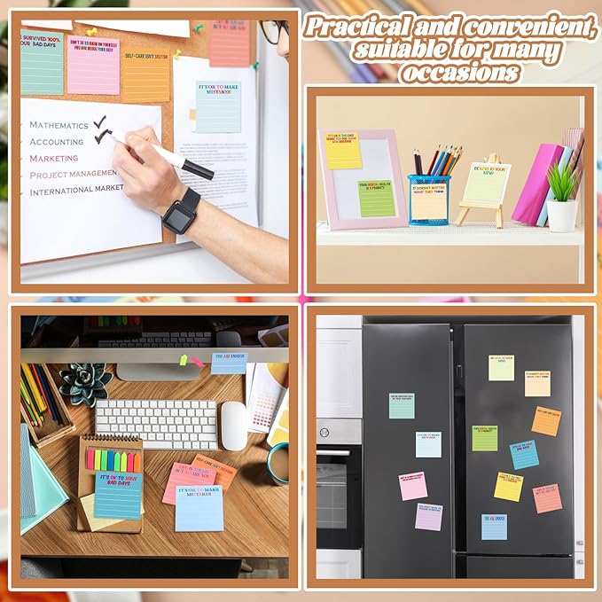Yinder 24 Pcs Inspirational Sticky Notes Cute Motivational Sticky Notes Pad End of Year Employee Appreciation Gifts Bulk for Teacher Nurse Coworkers Office Supplies 3 x 3''(Mental Health,Light Colors)