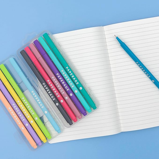 PAPERAGE Felt Tip Fine Point Pens (0.4mm), 12 Pack, Colored Pens For Journaling, Notebooks, Planners, Calendars & Drawing, Great for School, Office, & Home (Pastel)