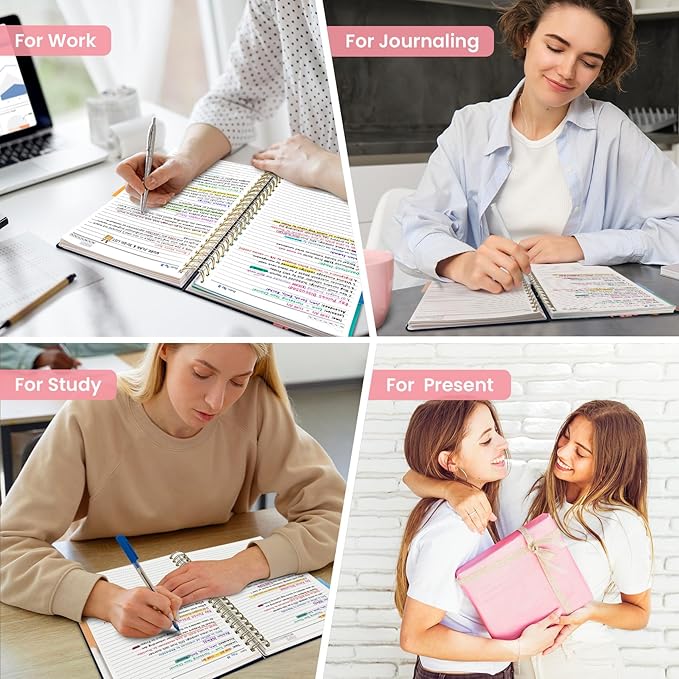 Large Spiral Notebook with Dividers & Tabs, 8.5" x 11" Hardcover 5 Subject Notebook for Work, 280 Pages, College Ruled, Cute Journal for Women, Perfect for Study & Office Note Taking, Humming Glow