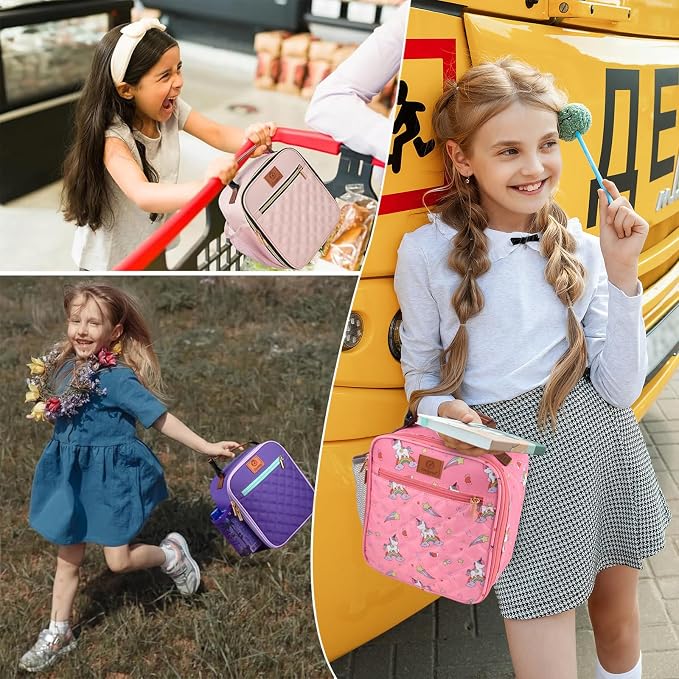 Genteen Kids Lunch Box Insulated Soft Mini Cooler with Bottle Holder, Lightweight Reusable Easy-Clean Lunch bag for Girls, Boys Back to School-Unicon