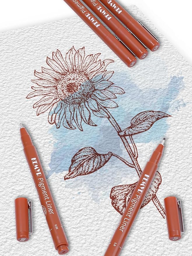 KEMYR 10 Micro Fine liner Drawing Art Pens Calligraphy Pens: 0.05mm-1.0mm Size Art supplies Waterproof Archival Sepia Ink Markers For Artists,Use for Professional Watercolor,Sketching