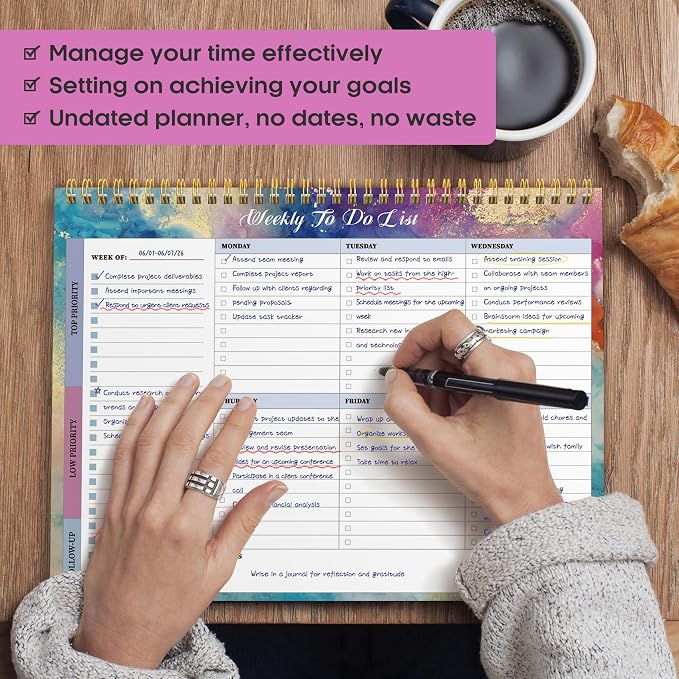 Weekly To Do List Notepad with 52 Undated Sheets(8.5"×11")- Weekly Desk Planner for Women & Man, Work and Home - Gilded Elegance