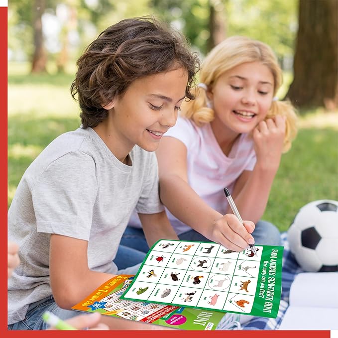Road Trip Game Pad, 5 Games in 1 (Farm Animals, Car Colors, Buildings, Traffic Signs, Vehicles Scavenger Hunt Bingo), Pen Pencil Paper Game, Plane Trip/ Car Travel/Getaway Activity Pad for Kid, Adult