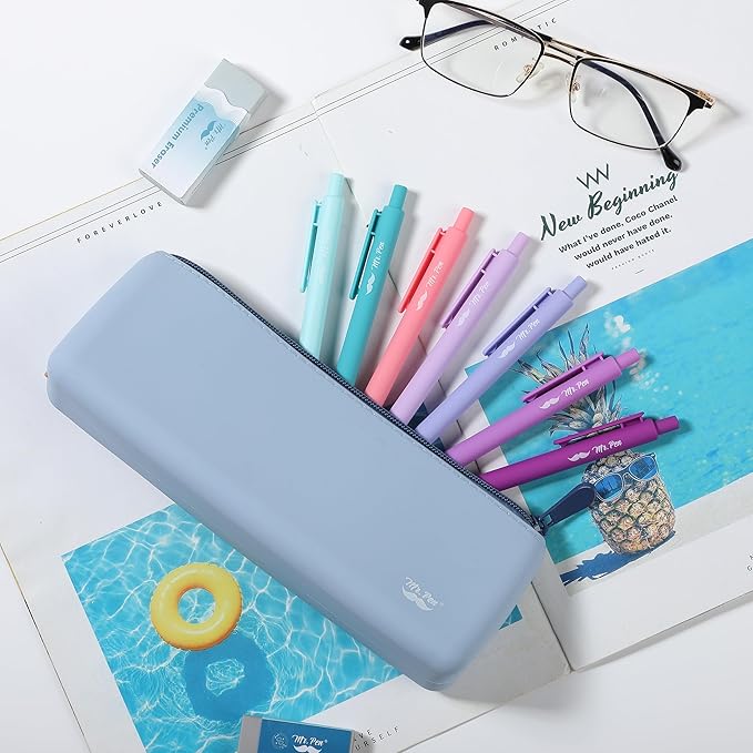 Mr. Pen- Silicone Pencil Case Pouch, Muted Blue, Aesthetic Triangular Design, Multipurpose, Aesthetic Pencil Case Small, Silicone Makeup Bag, Back to School Supplies
