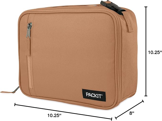 PackIt(R) Freezable Classic Lunch Box, Almond, Built with EcoFreeze(R) Technology, Collapsible, Reusable, Zip Closure With Zip Front Pocket and Buckle Handle, Designed for Fresh Lunch On the Go