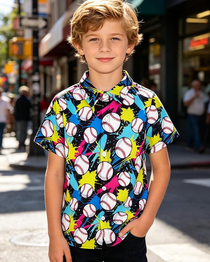 Enlifety 2-10T Kids Hawaiian Shirt Boys Short Sleeve Button Down Shirts Hawaii Summer Casual Blouse