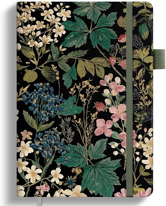 Taja Pretty Lined Journal for Women, Aesthetic Cute Hardcover Leather Journal for Writing, A5 College Ruled Notebook for Work & Note Taking, Perfect for Office School Home, 160 Pages, Forest Botanica