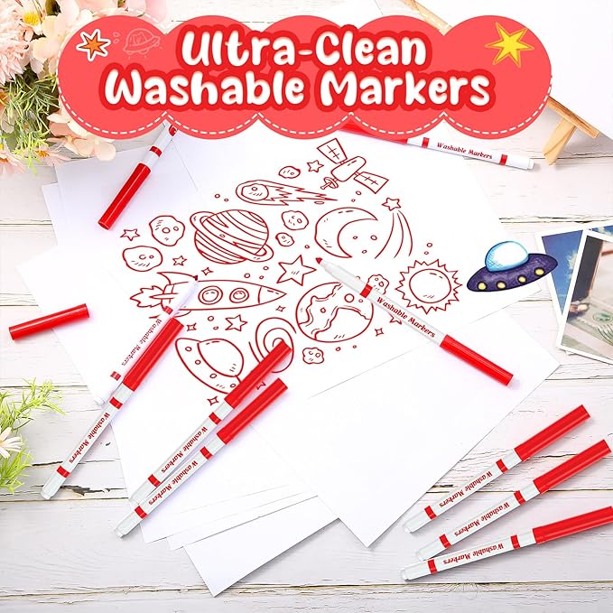 Fullhawl 18 Pcs Line Washable Markers Bulk Red Fine Tip Markers Set Coloring Thin Tip Drawing Washable Pen for Kids Art School Classroom Back to School Gender Reveal Party Supplies, Ages 6+