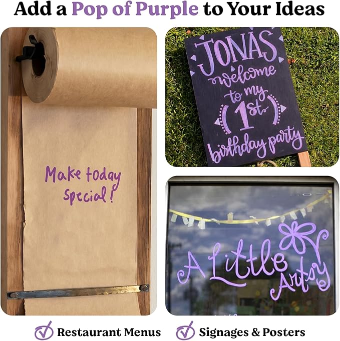 Chalkola 6 Purple Chalk Markers - Dual tip, Fine & Jumbo Tip (1mm, 3mm, 5mm, 15mm) | Erasable Liquid Chalk Pens for Blackboard, Chalkboard Signs, Car Window, Bistro, Glass | Washable Markers
