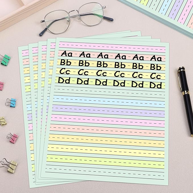 50 Sheets Handwriting Paper 8.5”x11” Double Side Colored Primary Writing Paper for Kids with ADHD 0.5” Tactile Writing Lines Spacing Multi-Sensory Ruled Handwriting Tablet Dysgraphia Pad for Children