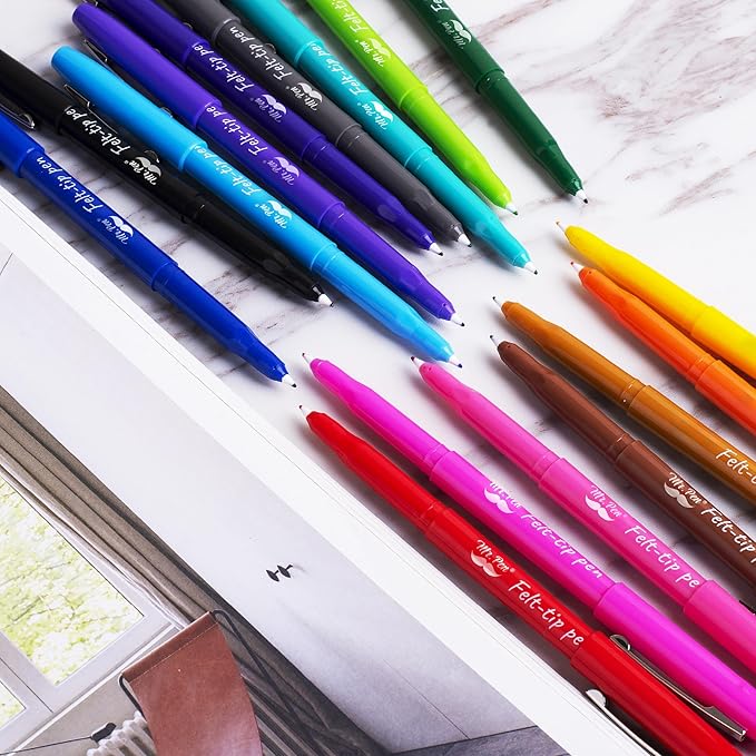 Mr. Pen- Felt Tip Pens, 16 Pack, 0.7 mm, Colorful Felt Tip Pens, Fast Dry, No Smear, Planner Markers for Underlining, Writing, Drawing, Journaling Supplies