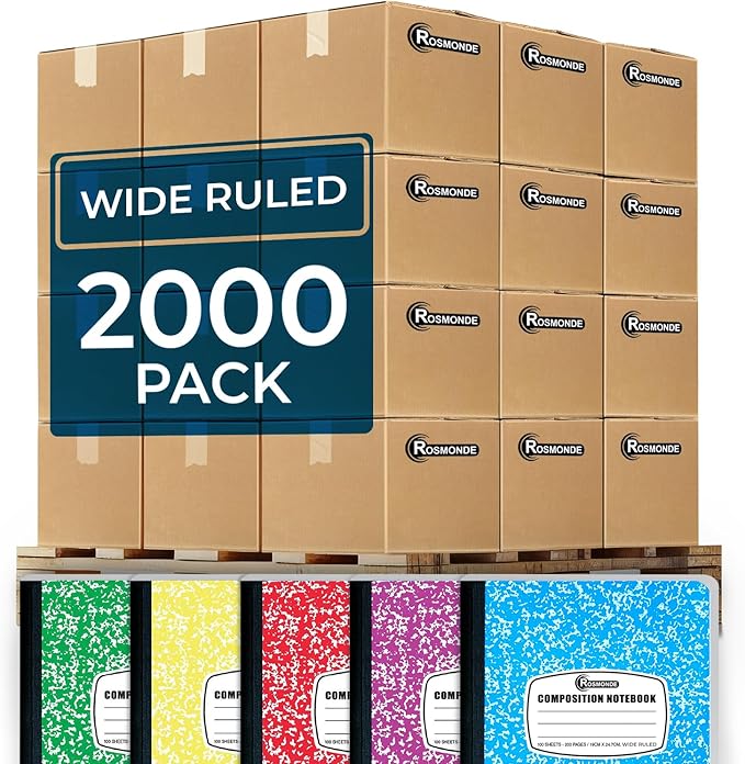Rosmonde 2000 Pack (Pallet) Composition Notebooks Bulk, Wide Ruled, Full Pallet of Composition Notebooks, 100 Sheets (200 Pages), 9-3/4 x 7-1/2, Bulk Notebooks for School & Office, 4-7 Days Transit