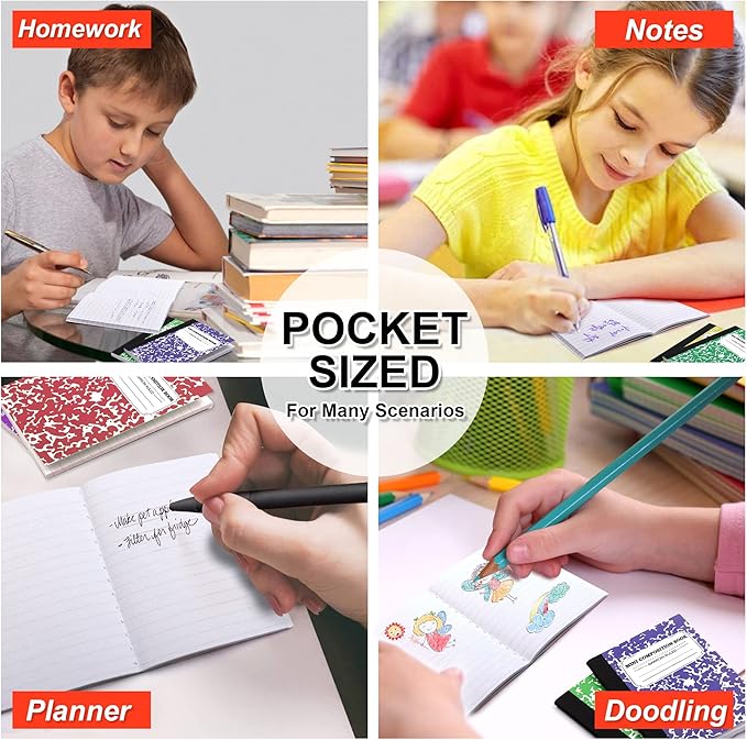 feela 40 Pack Mini Composition Notebook Bulk, Cute Pocket Composition Note Pad, Small Journal Notebooks for Students College School Supplies, 4.5" X 3.25", Narrow Ruled, 5 Marble Covers