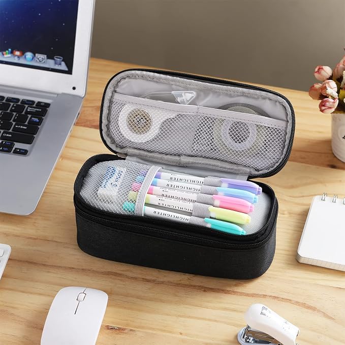 Dugio Large Pencil Case for Girls Teens Kids Pencil Bag with Zipper Black | Big Pencil Pouch Organizer Aesthetic Pen Pencil Case Back to School Supplies, Large Capacity Design, Durable Metal Zipper