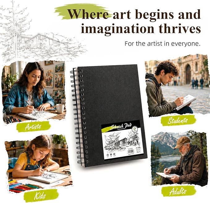 Conda 8.5"x11" Hardbound Sketch Book, 80-Sheets 90gsm Double-Sided Hardcover Sketchbook, Spiral Sketch Pad, Durable Acid Free Drawing Art Paper for Adults