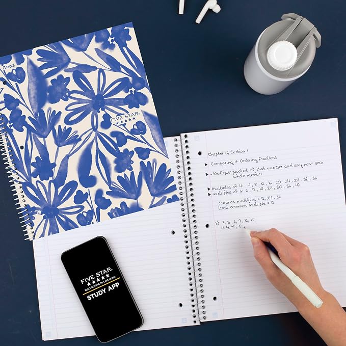 Five Star Spiral Notebook + Study App, 1 Subject, College Ruled Paper, 8-1/2" x 11", 80 Sheets, Fights Ink Bleed, Water Resistant Cover, Soft Petals Blue (820441F-ECM) (Pack of 12)