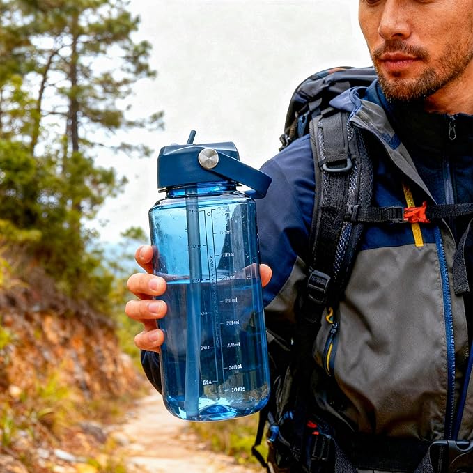 OLDLEY 32 oz Clear Water Bottle with Straw,Tritan BPA-Free, Wide Mouth, Leak Proof - for Gym, Travel, Home, School, Office (Midnight Blue)