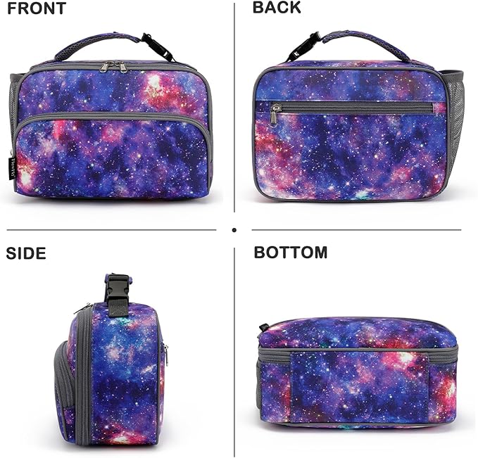 FlowFly Kids Lunch box Insulated Soft Bag Mini Cooler Back to School Thermal Meal Tote Kit for Girls, Boys, Galaxy