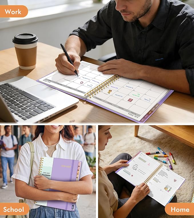 Academic Planner 2026-2027, Weekly and Monthly Calendar Planner from July 2026 - June 2027, 8.5" x 11" A4 Large Daily Agenda Book with Tabs, Flexible Cover, College School Organizer for Student Teacher, Purple