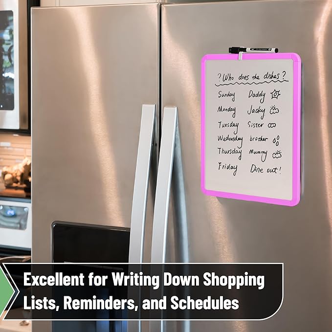 Mr. Pen- Dry Erase Board, 14” x 11” with a Black Dry Erase Marker, Orchid Frame, Small Mini White Board for Students, Fridge, Wall, Locker, Includes Double Sided Tapes