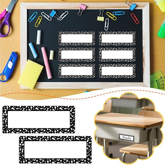 Eaasty 48 Pcs Dry Erase Magnetic Label Back to School Magnetic Name Labels Colored Black White Composition Dots Reusable Name Tag for Whiteboard Office Home(Not Include Pen)(Composition Notebook Dots)