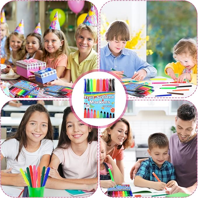 16 Pack Fruit Scented Washable Markers Bulk, 160 Count 5.2 Inch Coloring Markers, 10 Colors Art Supplies Birthday Gifts Must Haves and Reward