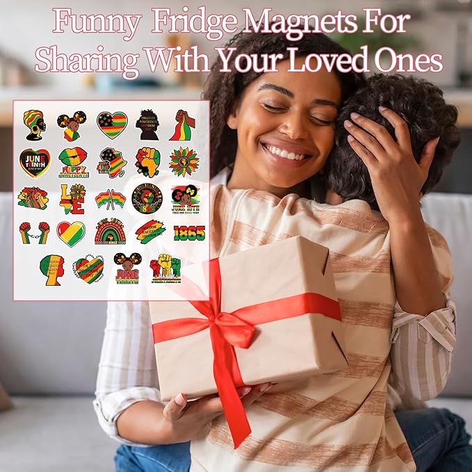 Wxiben Juneteenth Decoration Fridge Magnets - 24 Pcs African American Refrigerator Magnet 1865 Freedom Day Magnetic Decorative Stickers for Home Holiday Office Car Mailbox Kitchen Locker Decor